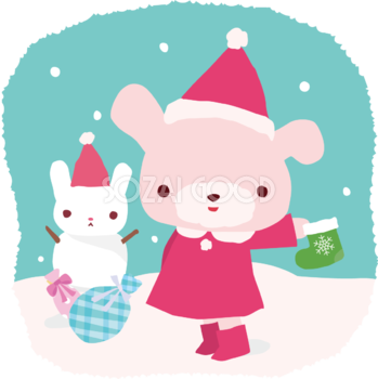 うさぎ サンタクロースのクリスマスかわいい動物無料イラスト81153