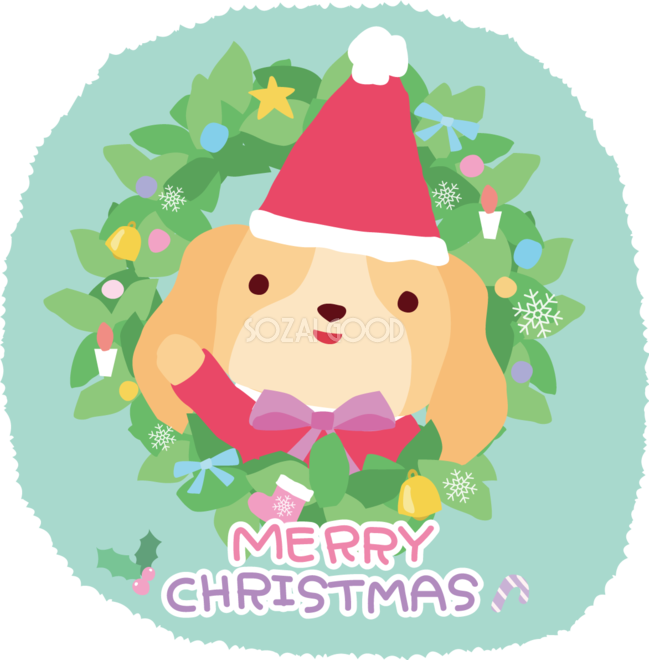 キャバリア 犬 サンタクロースのクリスマスかわいい動物無料イラスト 素材good