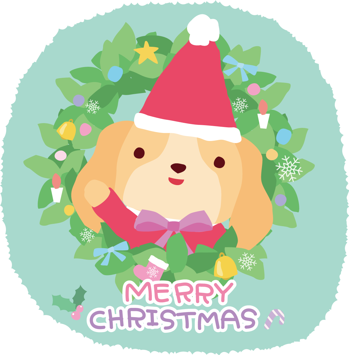 キャバリア(犬) サンタクロースのクリスマスかわいい動物無料イラスト81154に写真・文字を入れる