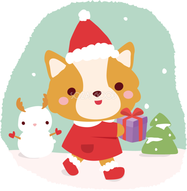 コーギー 犬 サンタクロースのクリスマスかわいい動物無料イラスト 素材good