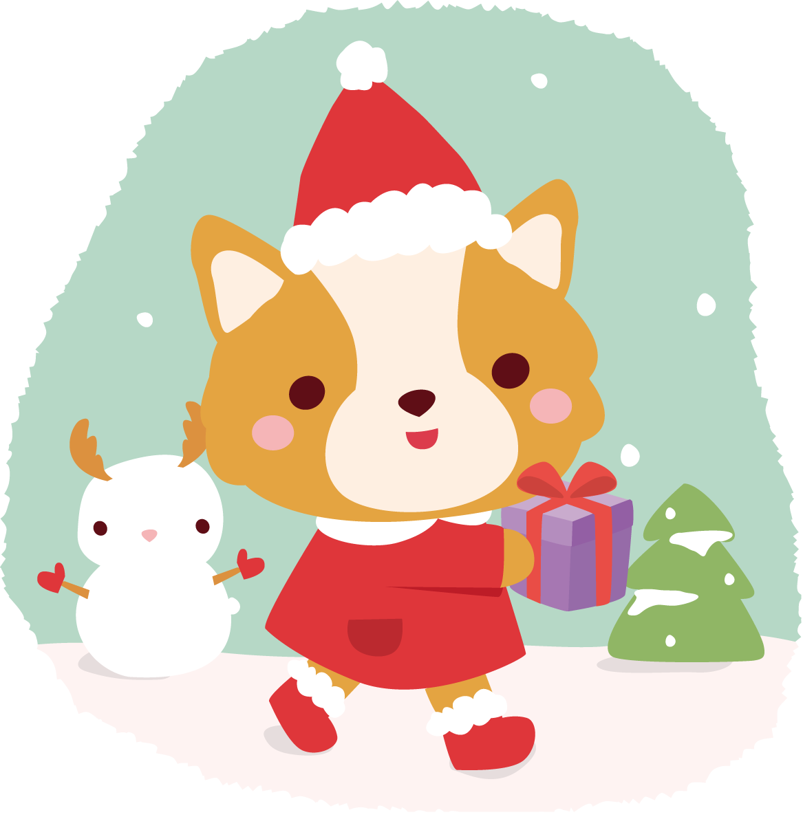 コーギー(犬)サンタクロースのクリスマスかわいい動物無料イラスト81157に写真・文字を入れる