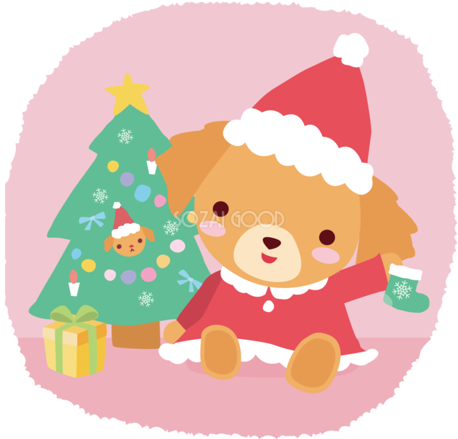 ゴールデン レトリーバー 犬 サンタクロースのクリスマスかわいい動物無料イラスト 素材good