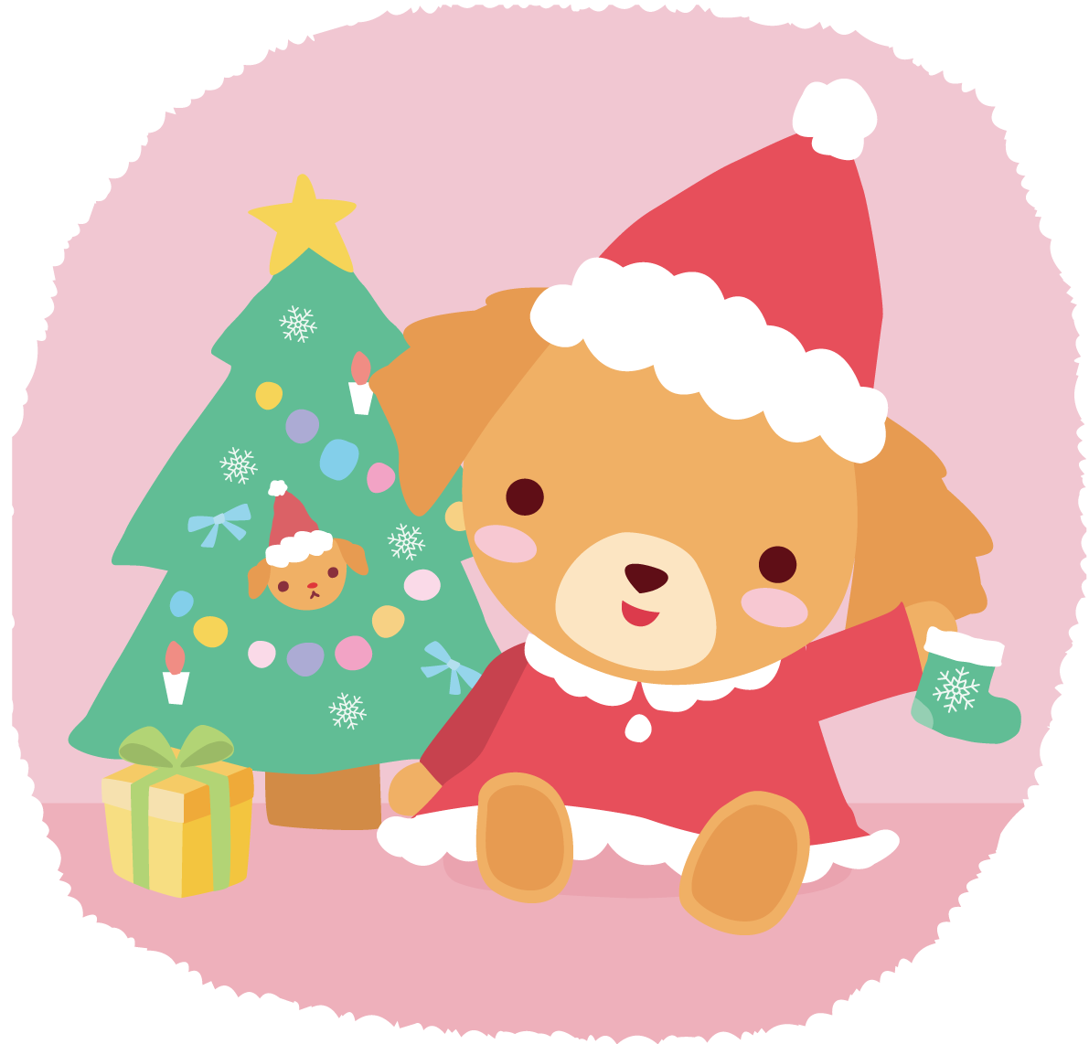 ゴールデン・レトリーバー(犬)サンタクロースのクリスマスかわいい動物無料イラスト81158に写真・文字を入れる