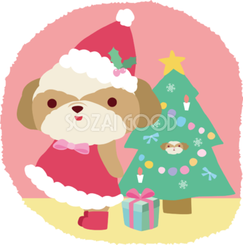 シーズー(犬)サンタクロースのクリスマスかわいい動物無料イラスト81160