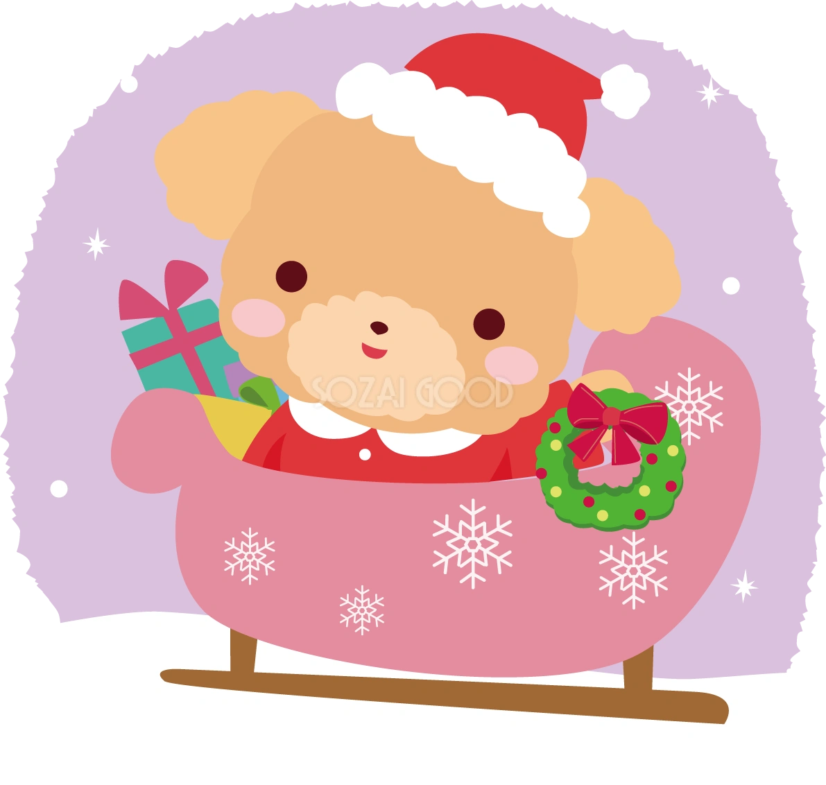 トイプードル(犬)サンタクロースのクリスマスかわいい動物無料イラスト81163