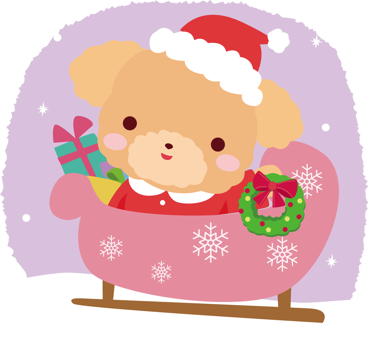 トイプードル(犬)サンタクロースのクリスマスかわいい動物無料イラスト81163に写真・文字を入れる