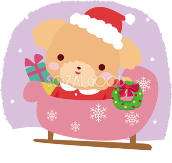 トイプードル(犬)サンタクロースのクリスマスかわいい動物無料イラスト81163