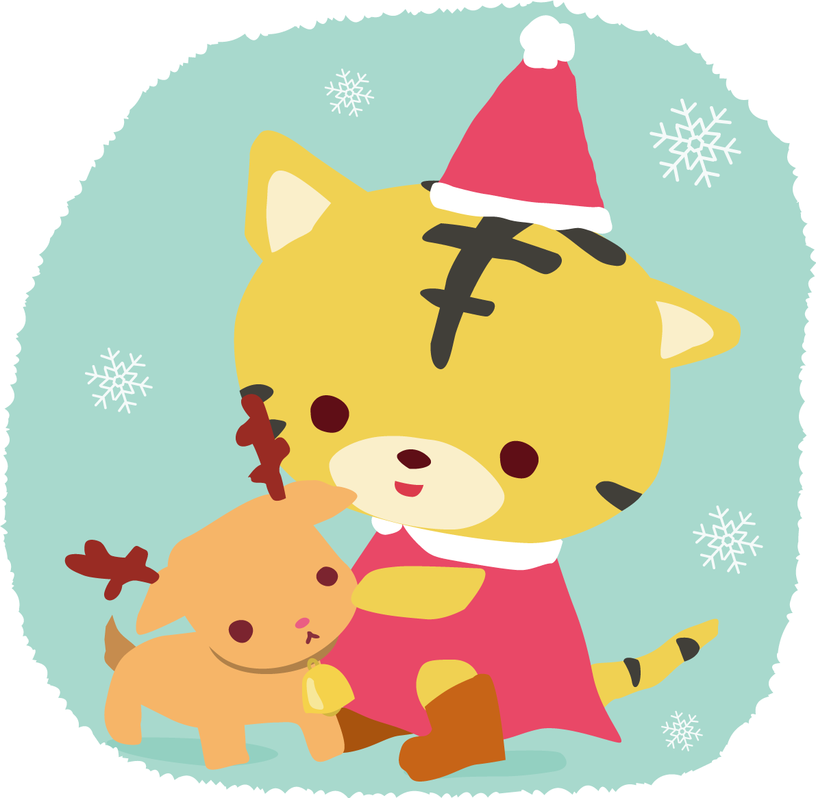 トラ サンタクロースのクリスマスかわいい動物無料イラスト81164に写真・文字を入れる