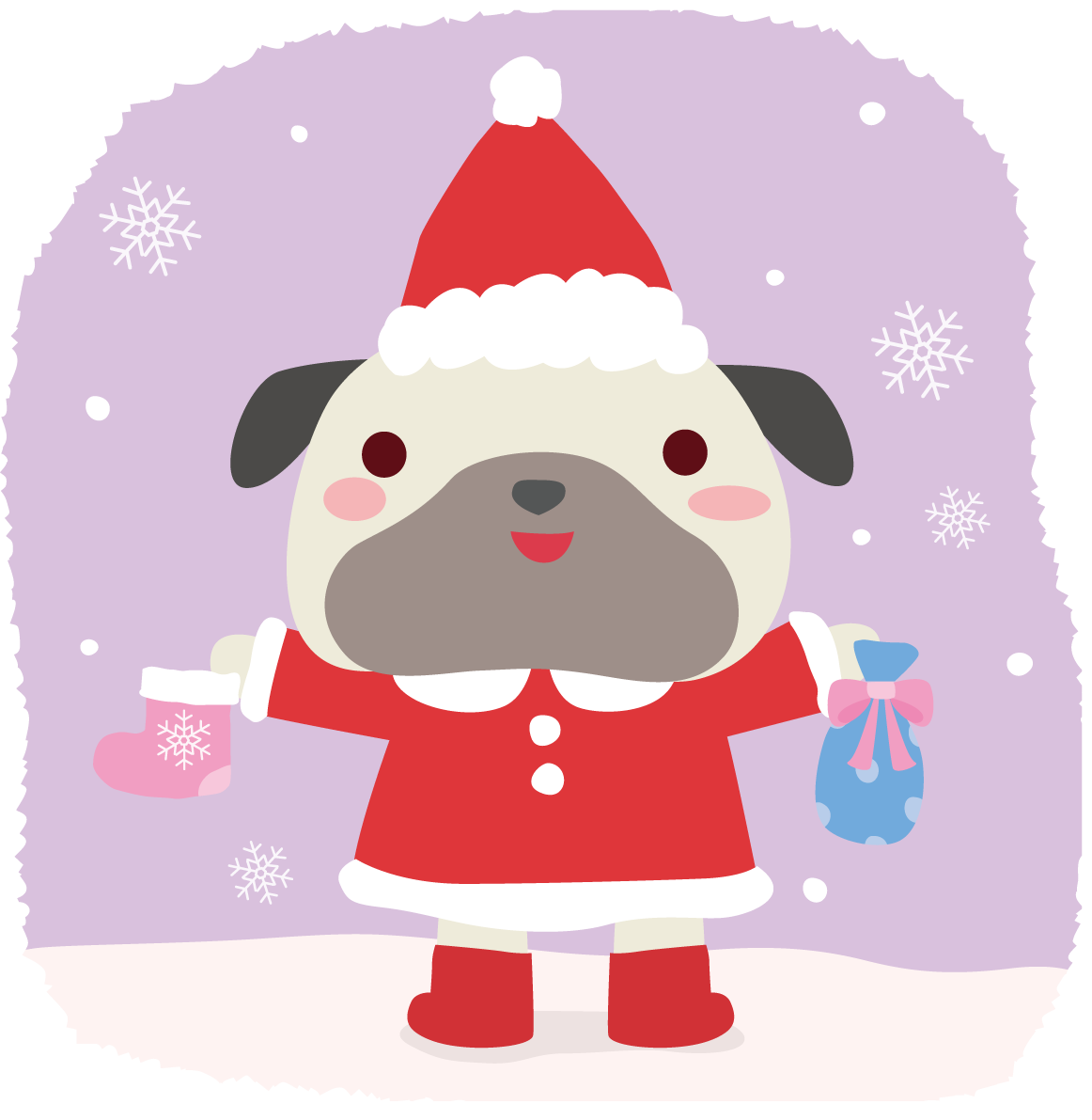 パグ(犬)サンタクロースのクリスマスかわいい動物無料イラスト81166に写真・文字を入れる