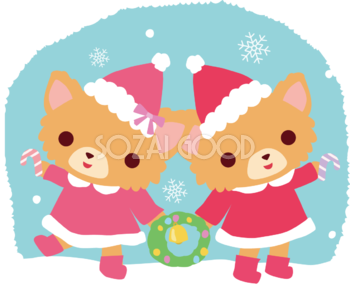 パピヨン(犬)サンタクロースのクリスマスかわいい動物無料イラスト81167
