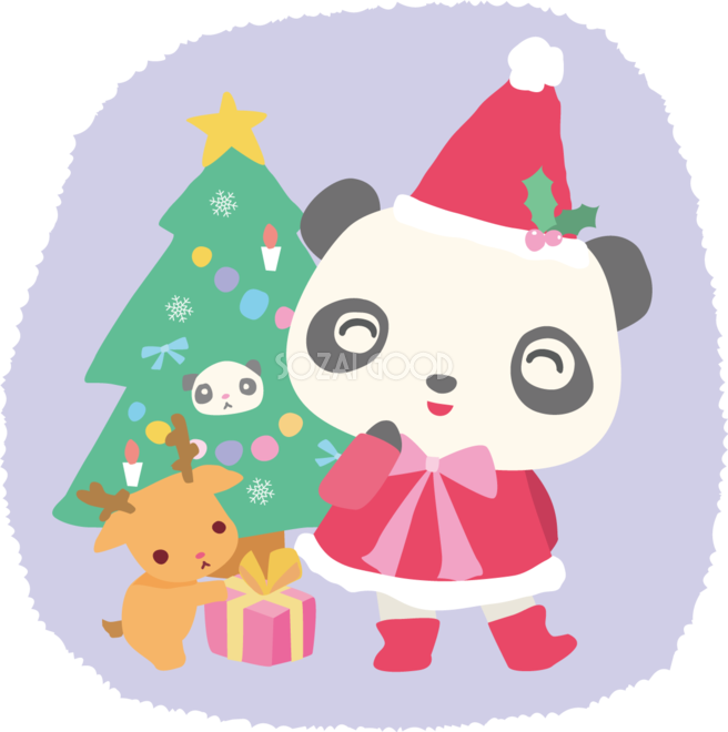 パンダ サンタクロースのクリスマスかわいい動物無料イラスト81168 素材Good