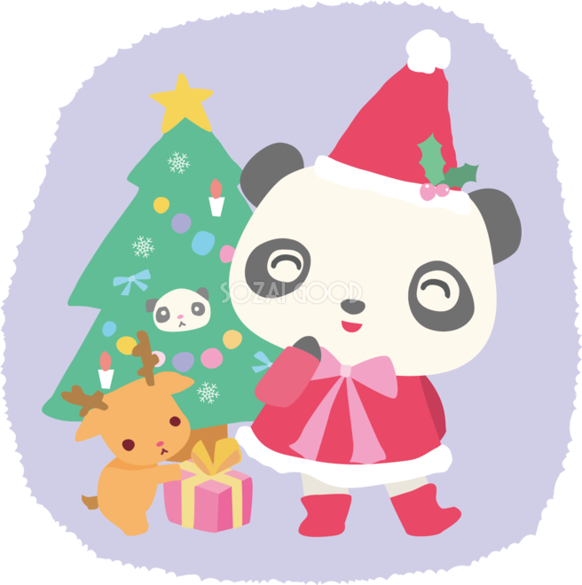 パンダ サンタクロースのクリスマスかわいい動物無料イラスト81168 素材good