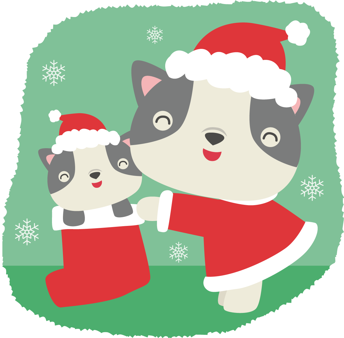 フレンチ・ブルドッグ(犬)サンタクロースのクリスマスかわいい動物無料イラスト81171に写真・文字を入れる