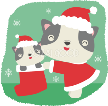 フレンチ・ブルドッグ(犬)サンタクロースのクリスマスかわいい動物無料イラスト81171