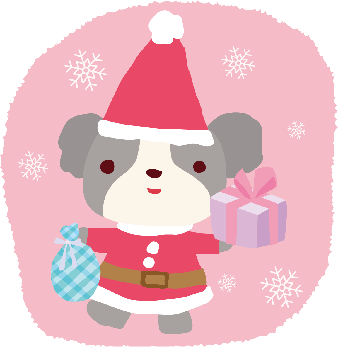 ボーダー・コリー(犬)サンタクロースのクリスマスかわいい動物無料イラスト81173に写真・文字を入れる