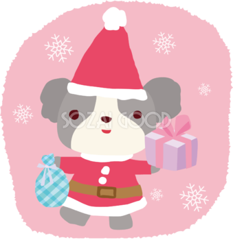 ボーダー・コリー(犬)サンタクロースのクリスマスかわいい動物無料イラスト81173