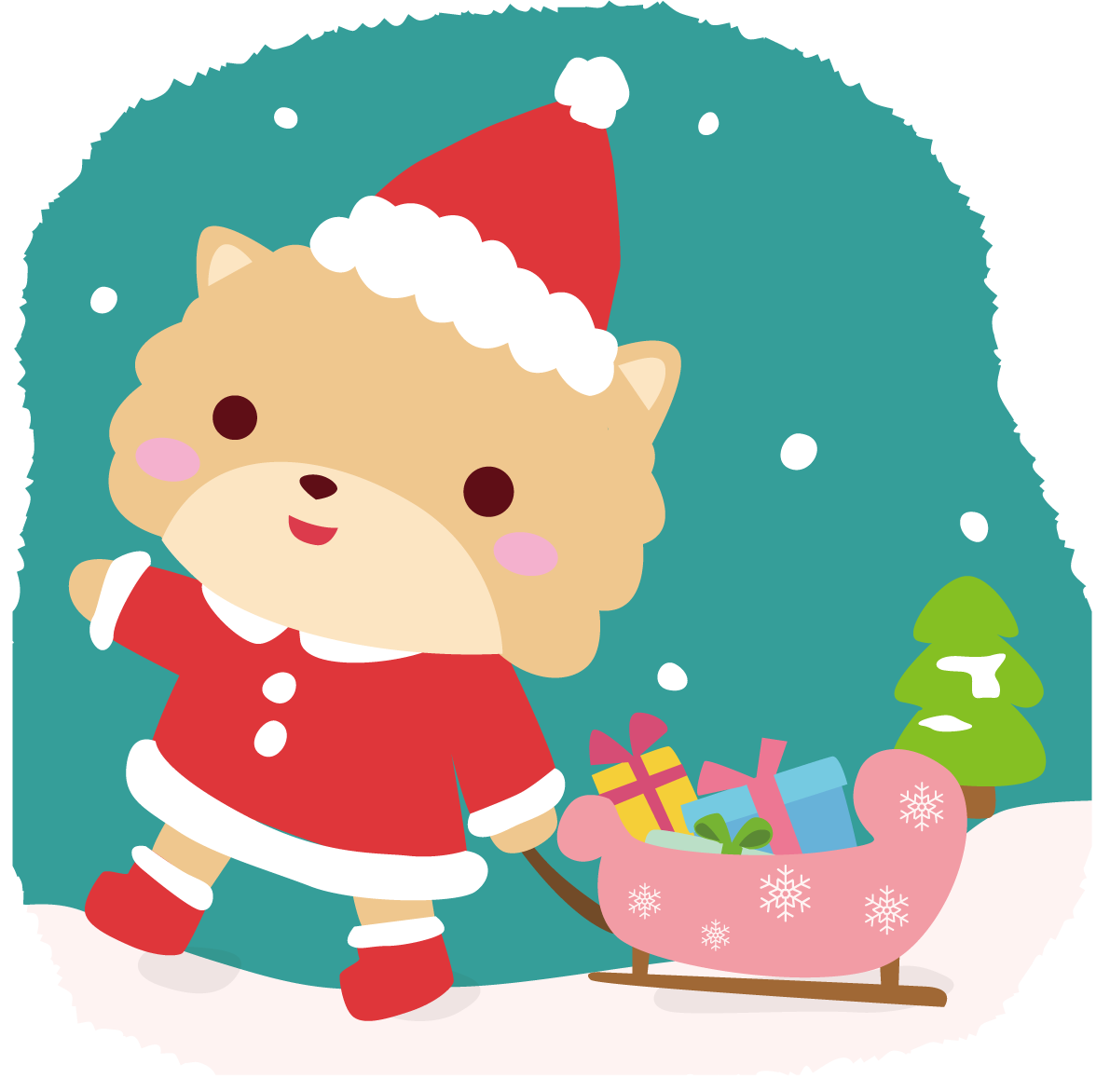 ポメラニアン(犬)サンタクロースのクリスマスかわいい動物無料イラスト81174に写真・文字を入れる
