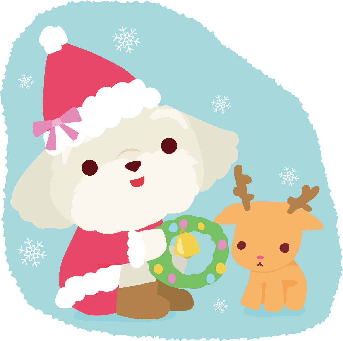 マルチーズ(犬)サンタクロースのクリスマスかわいい動物無料イラスト81175に写真・文字を入れる