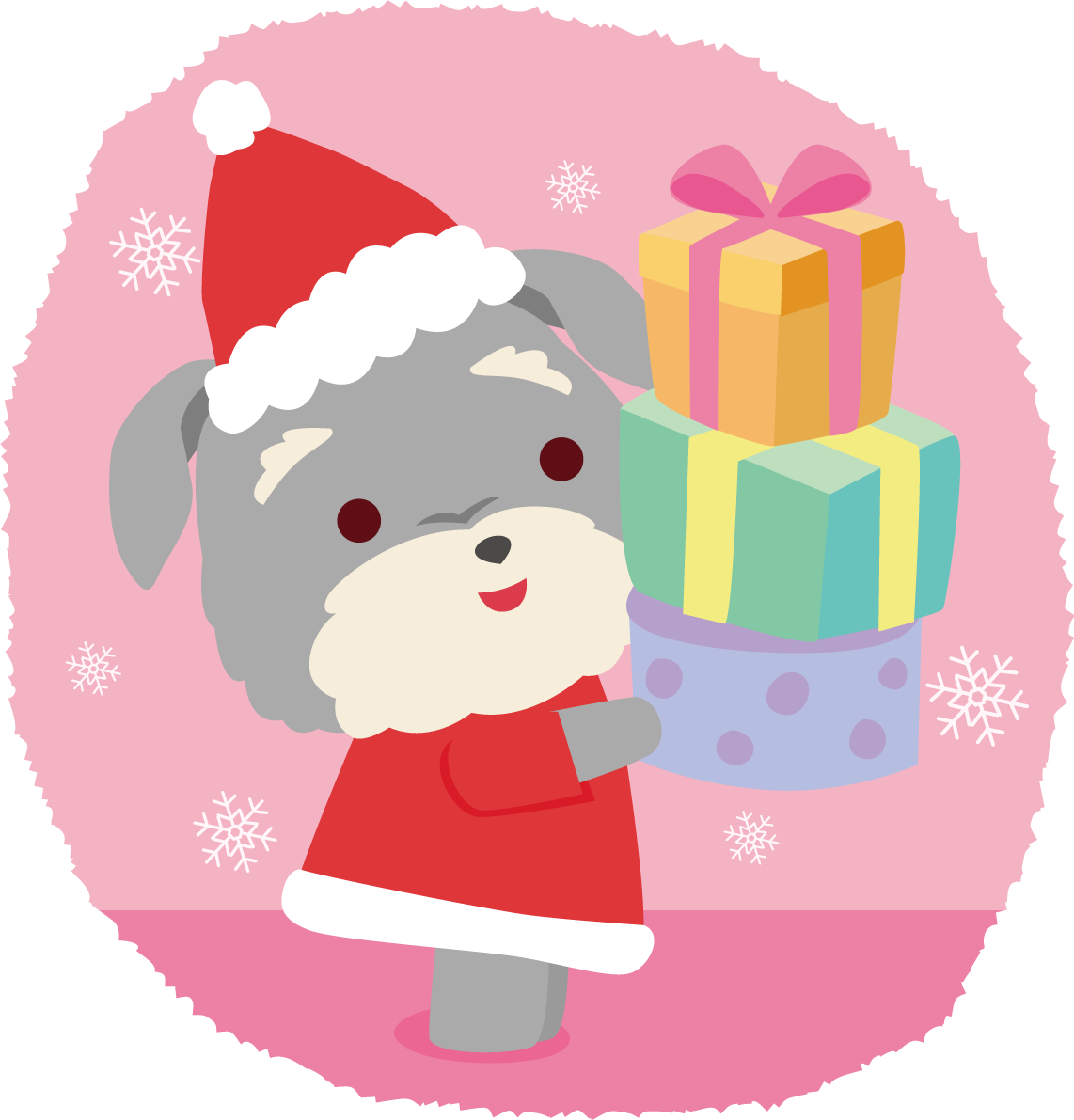ミニチュア・シュナウザー(犬)サンタクロースのクリスマスかわいい動物無料イラスト81176に写真・文字を入れる
