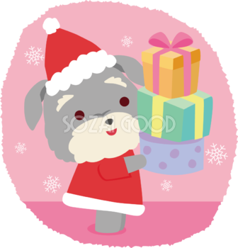 ミニチュア・シュナウザー(犬)サンタクロースのクリスマスかわいい動物無料イラスト81176