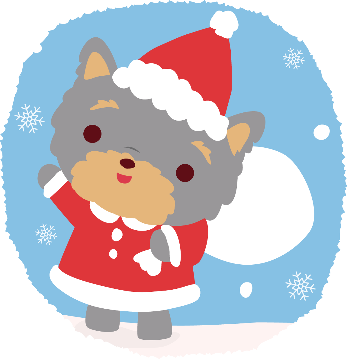 ヨークシャーテリア(犬)サンタクロースのクリスマスかわいい動物無料イラスト81178に写真・文字を入れる