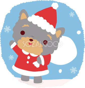 ヨークシャーテリア(犬)サンタクロースのクリスマスかわいい動物無料イラスト81178