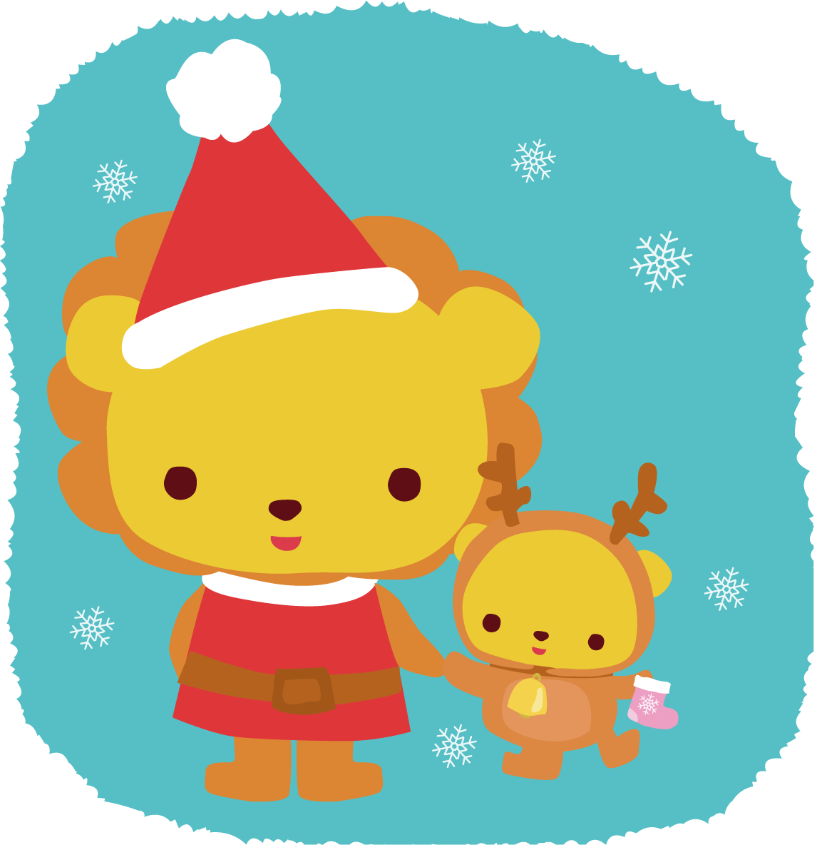 ライオン サンタクロースのクリスマスかわいい動物無料イラスト81179に写真・文字を入れる