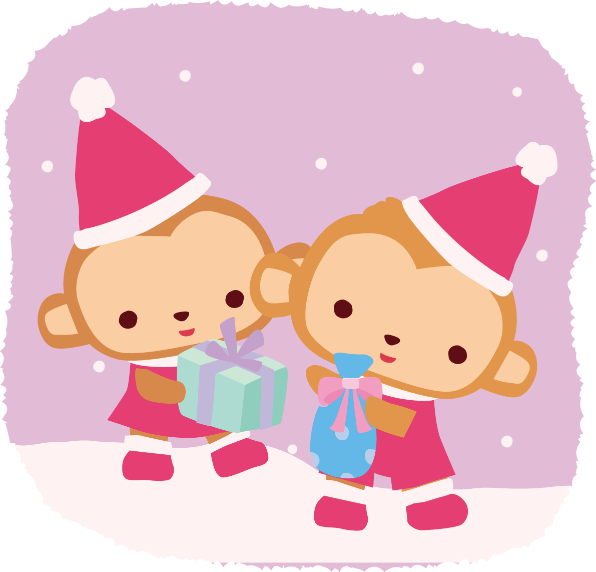 猿 サンタクロースのクリスマスかわいい動物無料イラスト81181に写真・文字を入れる