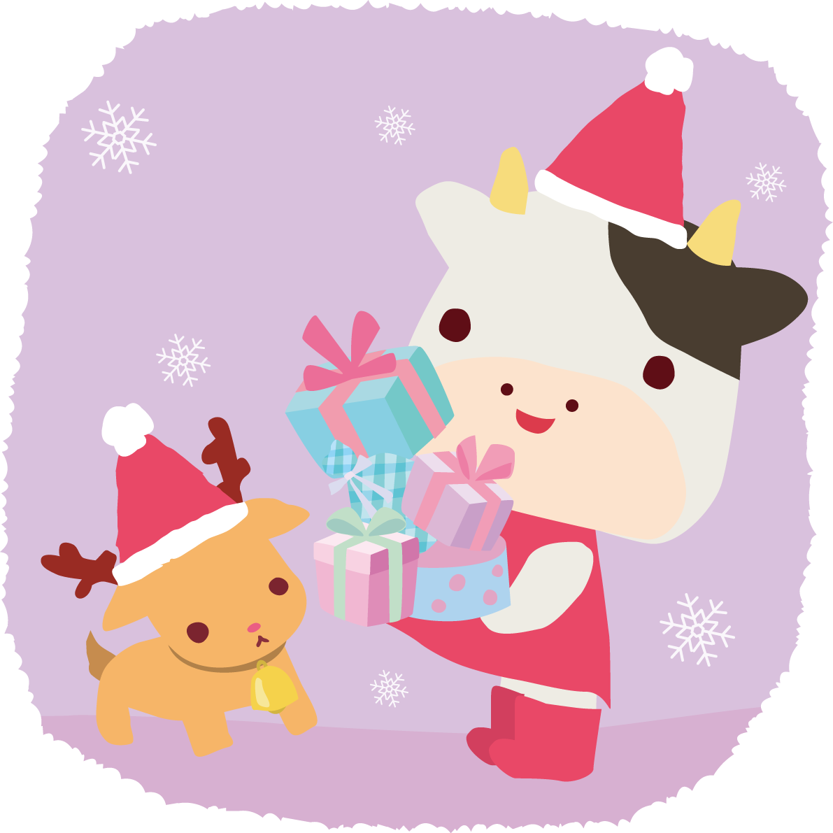 牛 サンタクロースのクリスマスかわいい動物無料イラスト81182に写真・文字を入れる