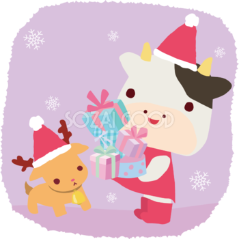 牛 サンタクロースのクリスマスかわいい動物無料イラスト81182