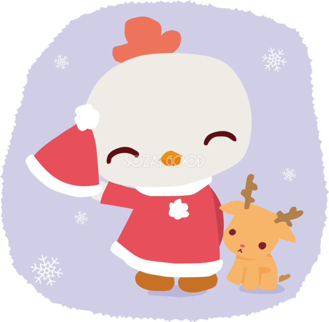 鶏 サンタクロースのクリスマスかわいい動物無料イラスト811 素材good