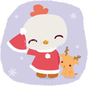鶏 サンタクロースのクリスマスかわいい動物無料イラスト81183