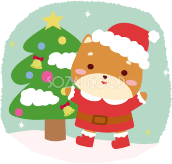 柴犬 サンタクロースのクリスマス無料イラスト81184