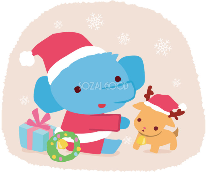 象 サンタクロースのクリスマスかわいい動物無料イラスト81186 | 素材Good