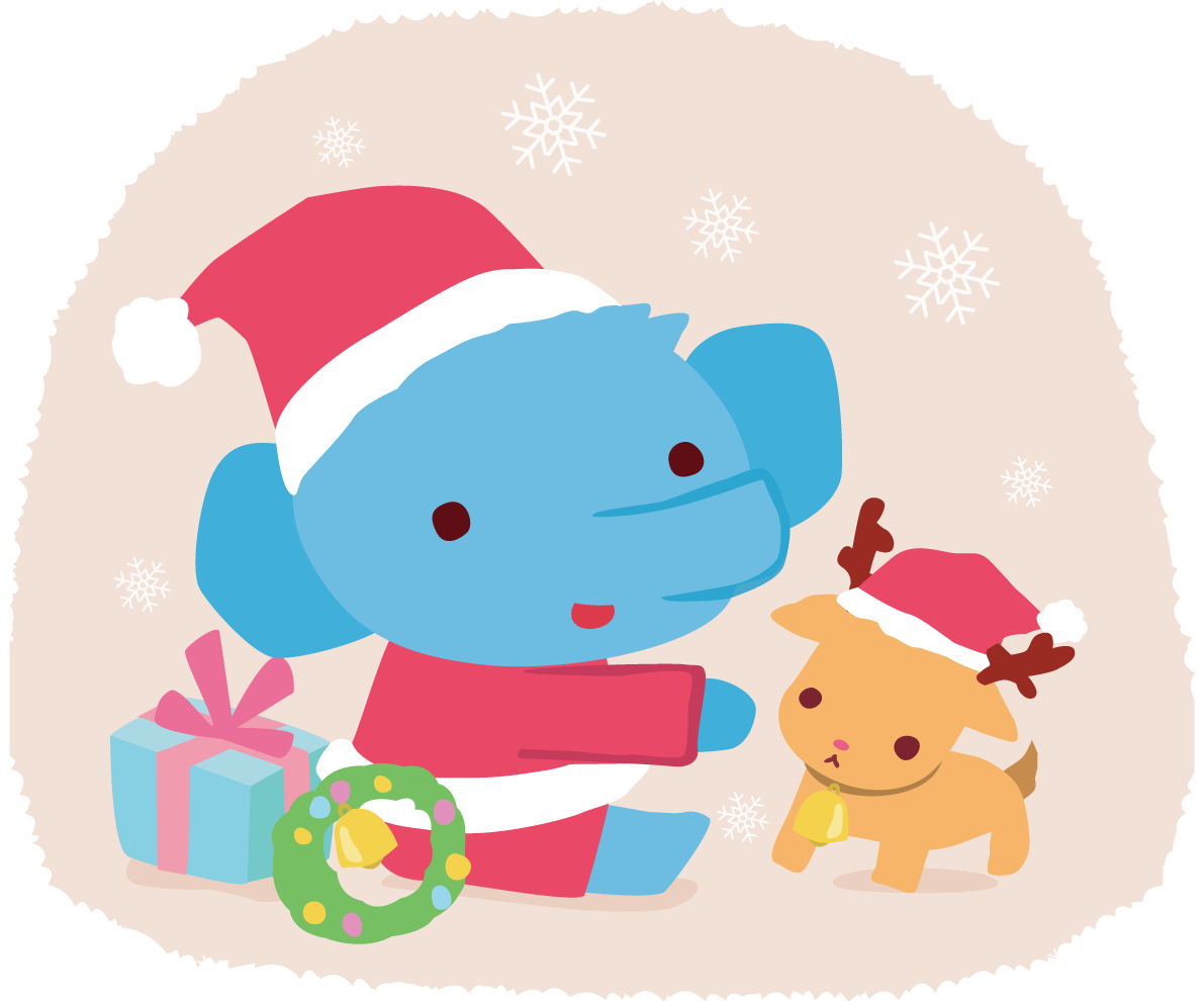 象 サンタクロースのクリスマスかわいい動物無料イラスト81186に写真・文字を入れる