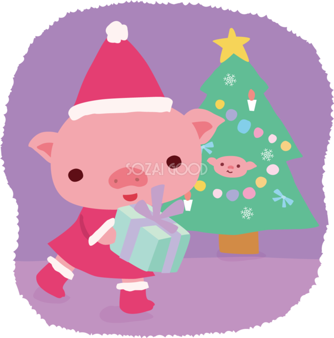 豚 サンタクロースのクリスマスかわいい動物無料イラスト 素材good