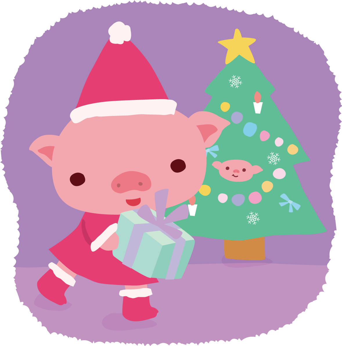 豚 サンタクロースのクリスマスかわいい動物無料イラスト81187に写真・文字を入れる