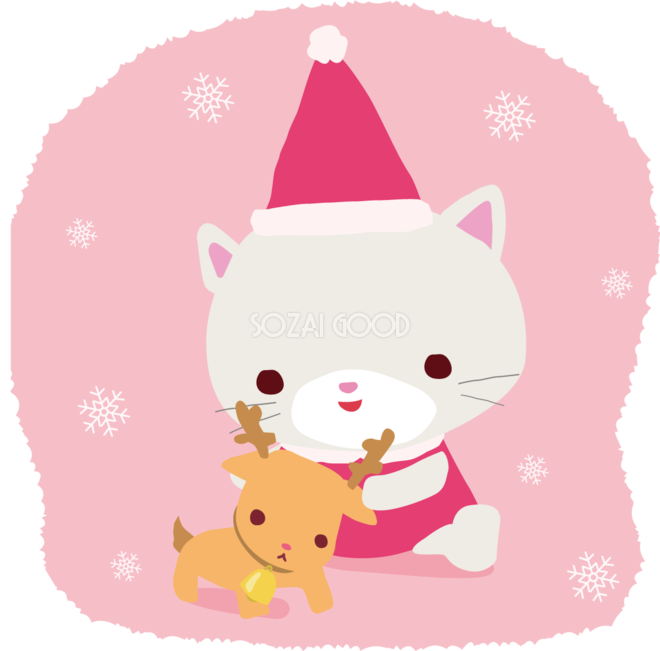 猫 サンタクロースのクリスマスかわいい動物無料イラスト811 素材good