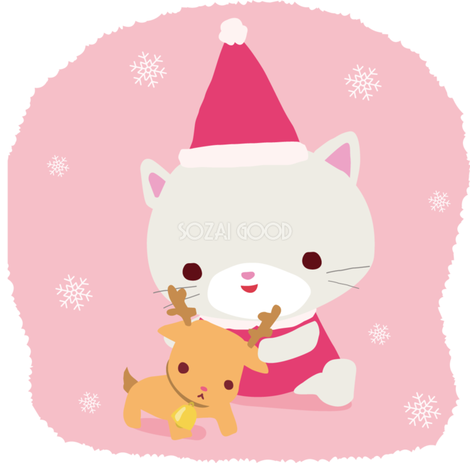 猫 サンタクロースのクリスマスかわいい動物無料イラスト81188 素材good