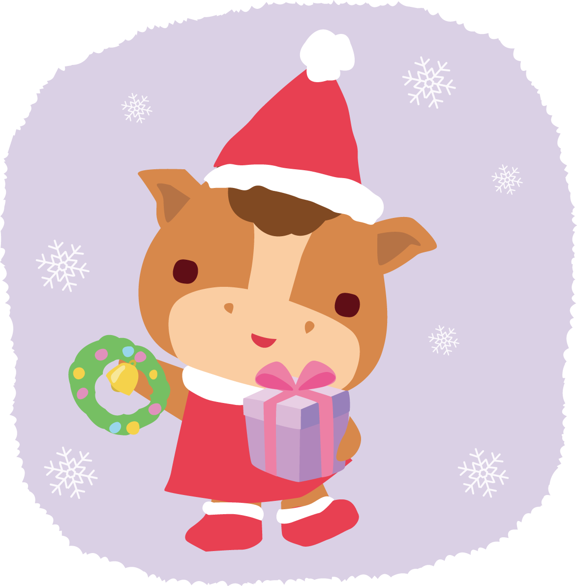馬 サンタクロースのクリスマスかわいい動物無料イラスト81189に写真・文字を入れる