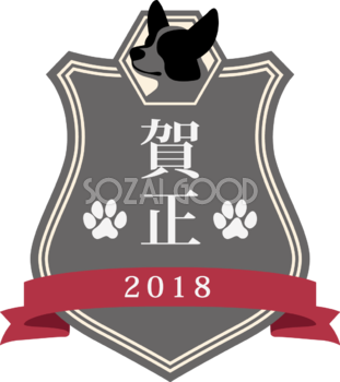 賀正 犬横顔の和風飾り枠 おしゃれかわいい2018戌年文字いり無料イラスト81196