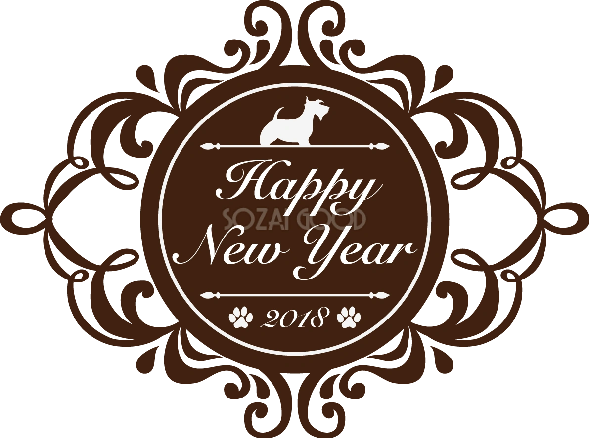 犬のブラウンレトロ飾り枠おしゃれかわいい2018戌年文字いり無料イラスト81203