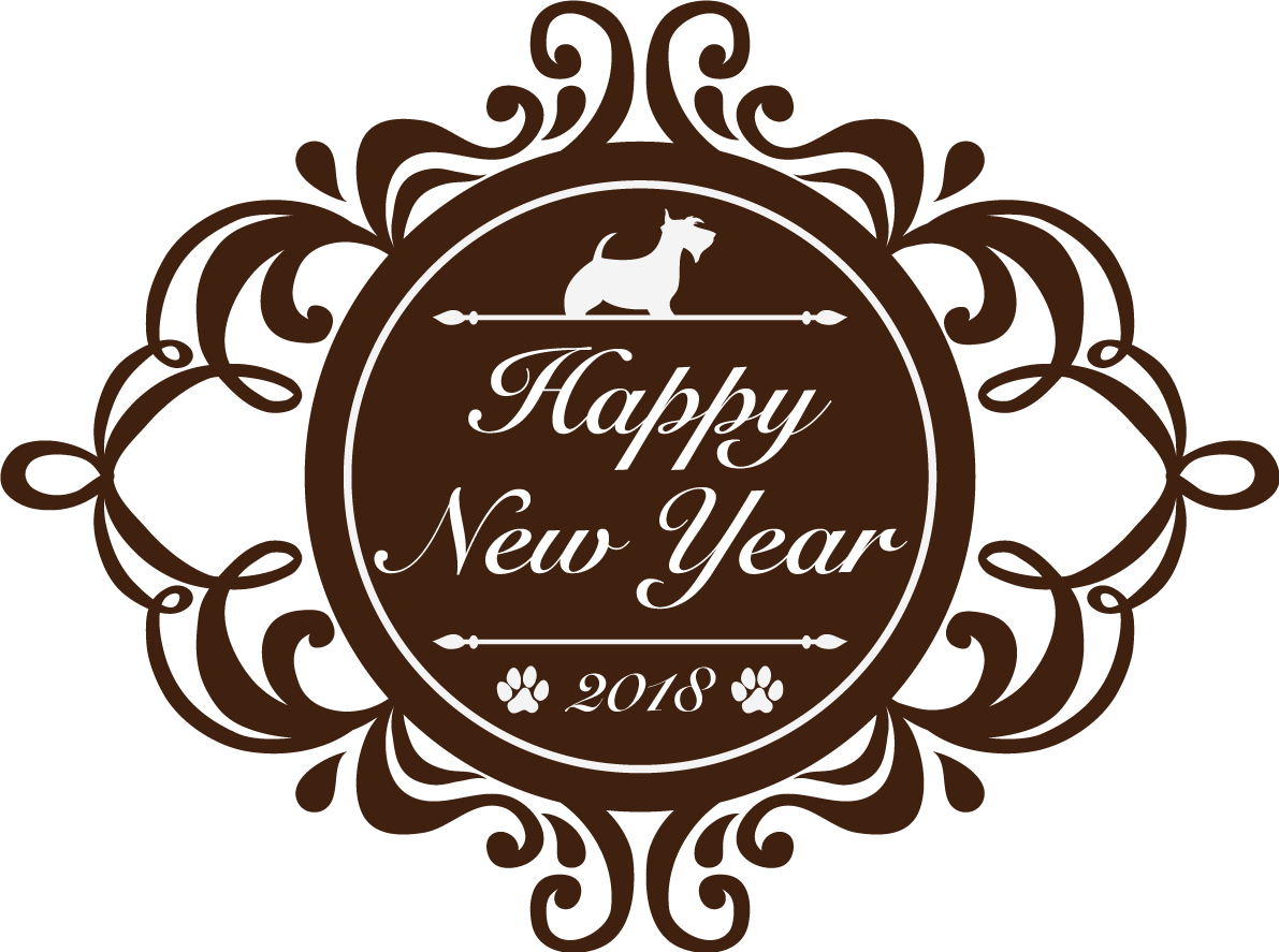 犬のブラウンレトロ飾り枠おしゃれかわいい2018戌年文字いり無料イラスト81203に写真・文字を入れる