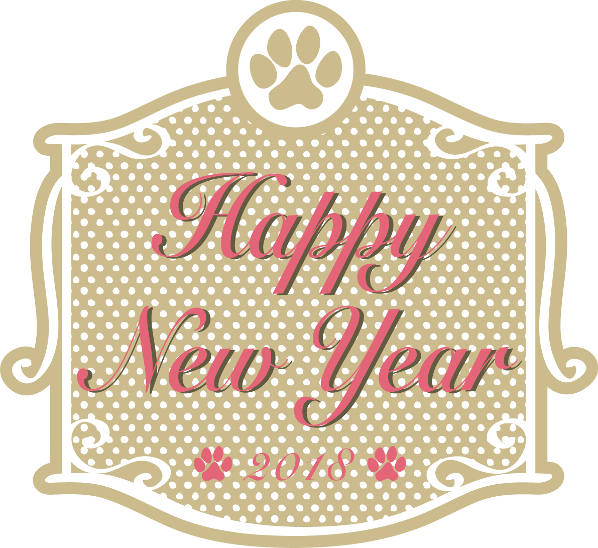 犬の肉球ドット柄の飾り枠 おしゃれかわいい2018戌年文字いり無料イラスト81211に写真・文字を入れる