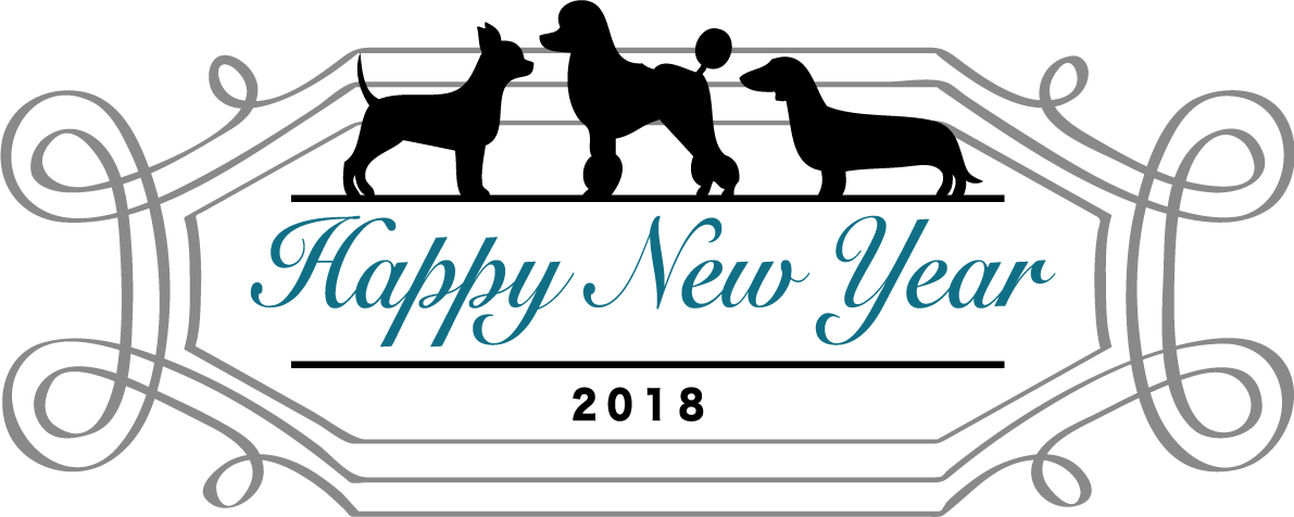 三匹の犬シルエットの飾り枠 おしゃれかわいい2018戌文字いり無料イラスト81219に写真・文字を入れる