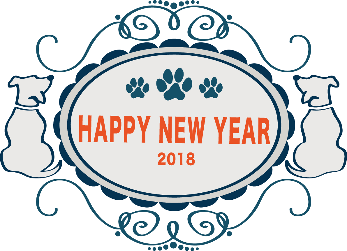 二匹の犬レトロ枠 おしゃれかわいい2018戌年文字いり無料イラスト81225に写真・文字を入れる