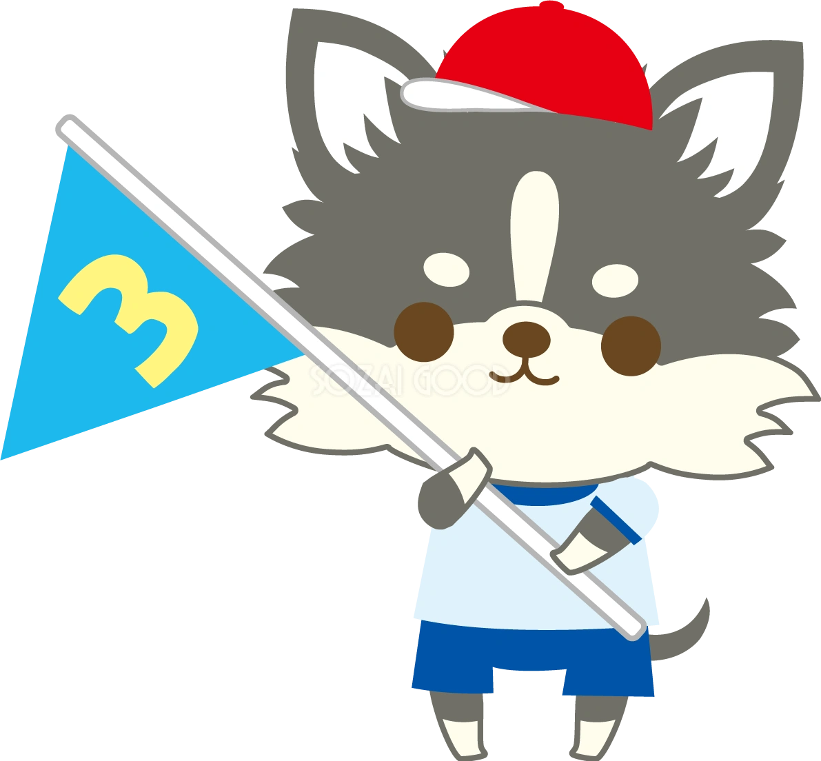 チワワ(犬)の体育祭(3位の旗)動物無料イラスト81237