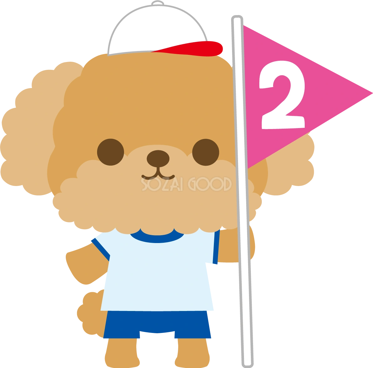 トイプードル(犬)の体育祭(2位の旗)動物無料イラスト81238