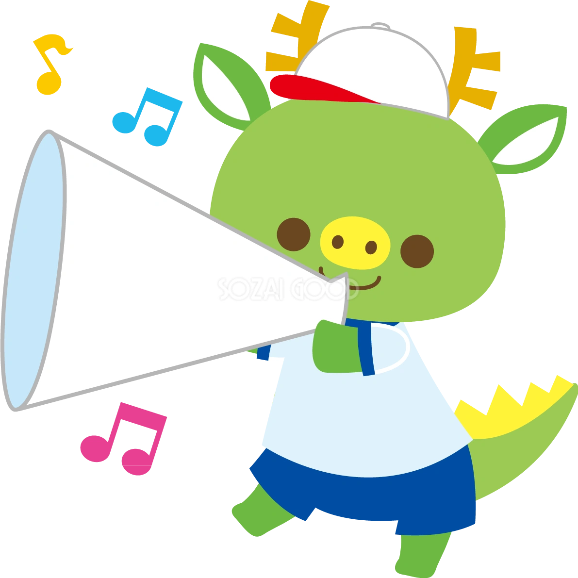 龍の体育祭(白組メガホンで応援)動物無料イラスト81266