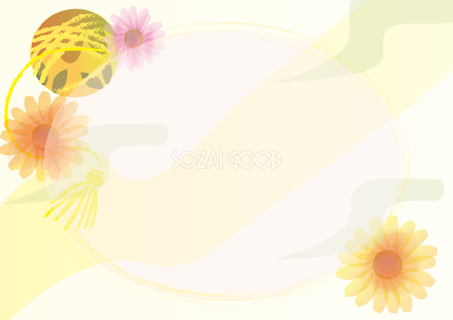 ガーベラ 和風 手毬オレンジと緑 花のフレーム無料イラスト81276